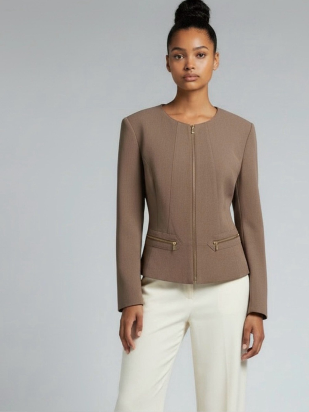 Women's Taupe Zip-Front Jacket